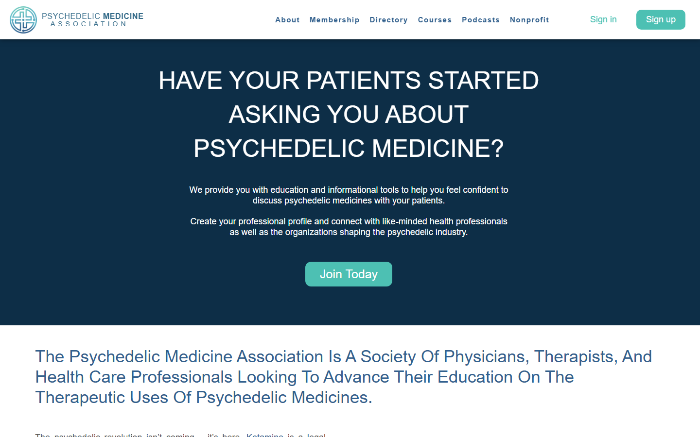 Psychedelic Medicine Association official website screenshot