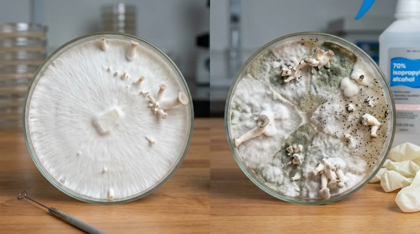 Two culture plates comparing stable selected growth with a messy variable plate.