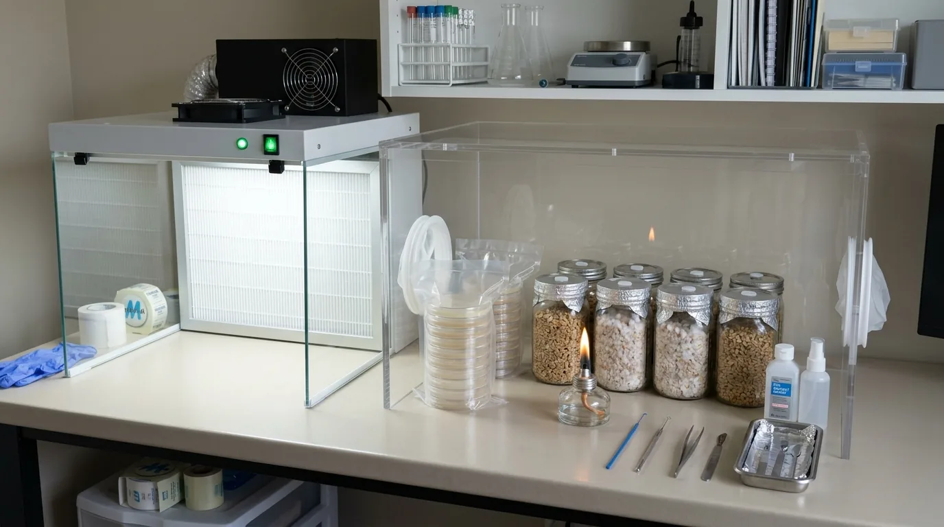 Two clean-air workstations arranged side by side for equipment comparison.