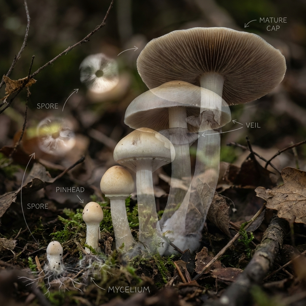 Person meditating in forest at sunrise — preparing for first psilocybin experience