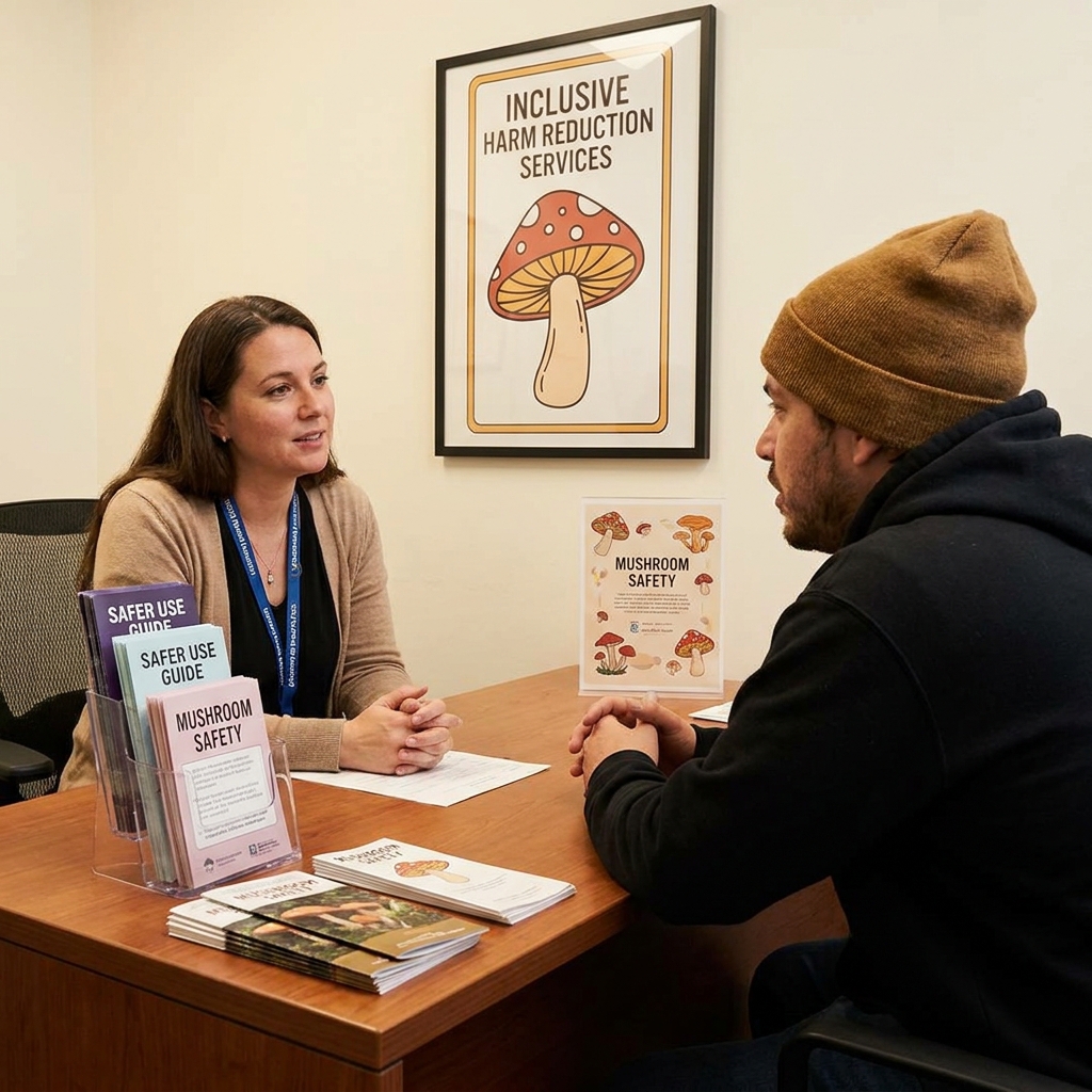 Intake desk illustration for licensed psilocybin services