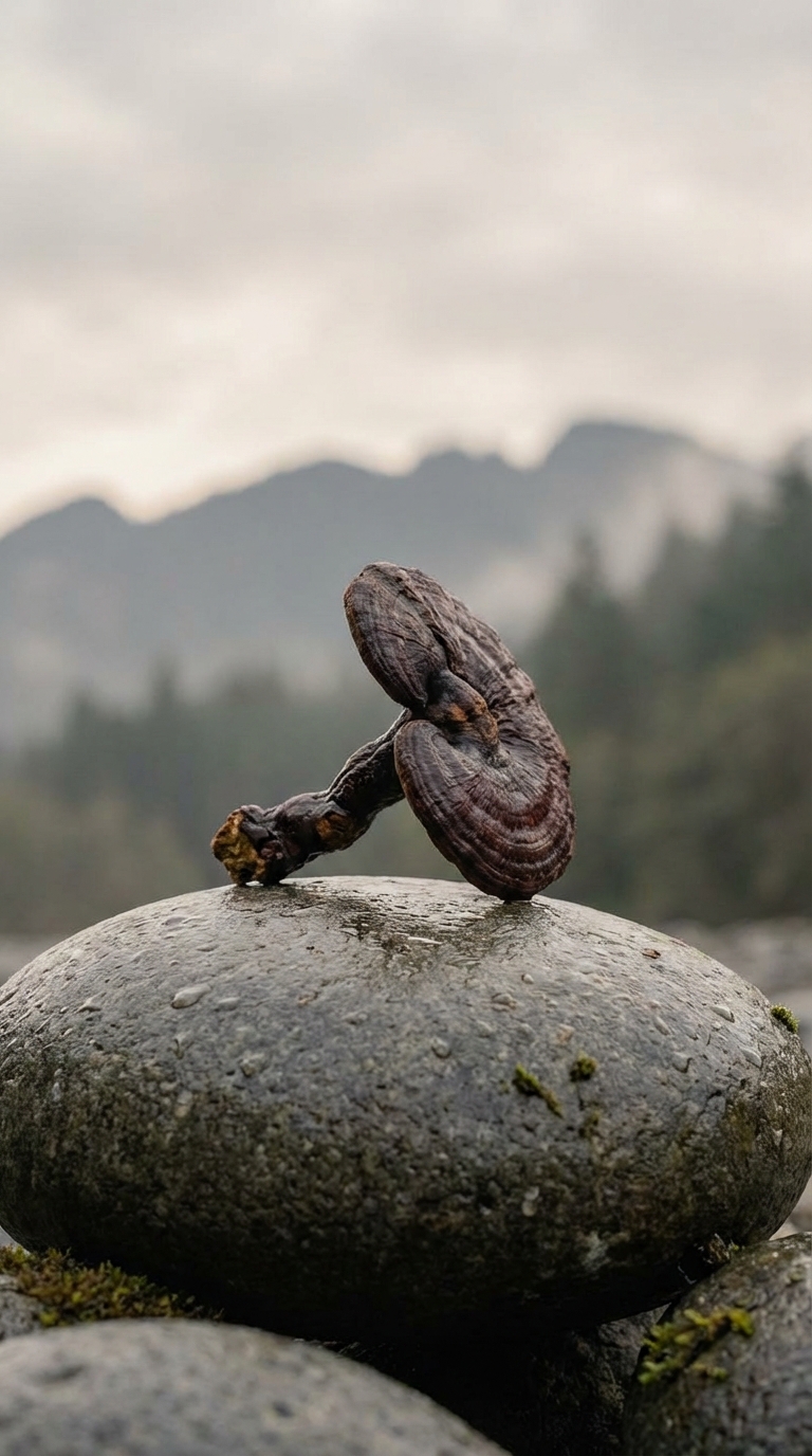 Mushroom on mountain rock representing Montana's wilderness