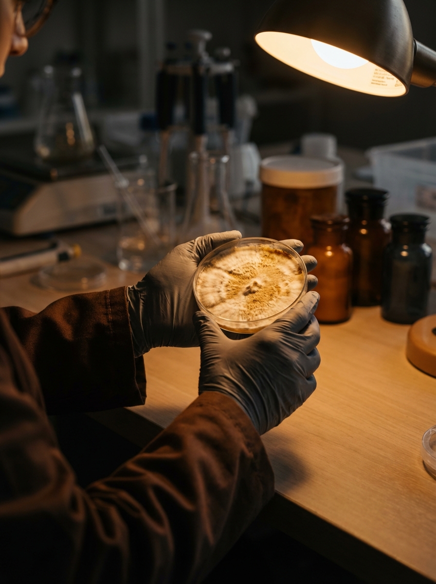 Researcher examining agar petri dish in lab for agar work guide
