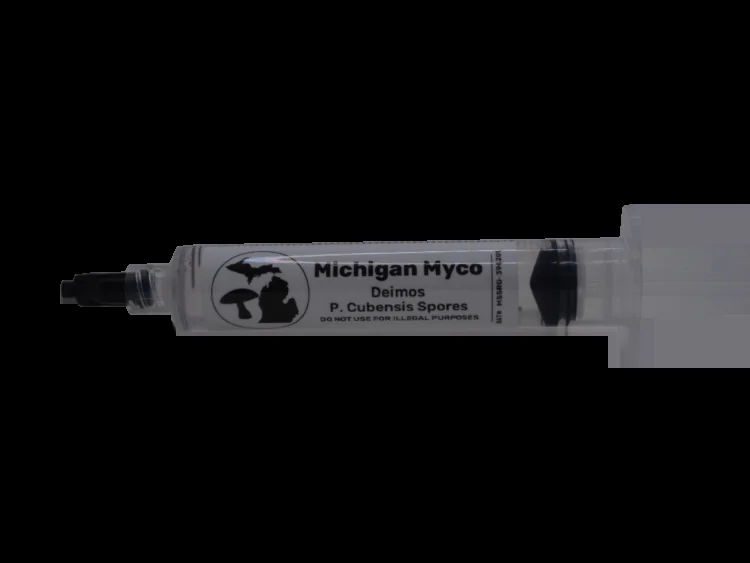 Official Michigan Myco source image showing a spore syringe product close-up